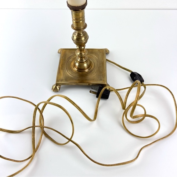 Vintage French Tole Brass Double Bulb Table Lamp With Black Shade - Picture 9 of 12